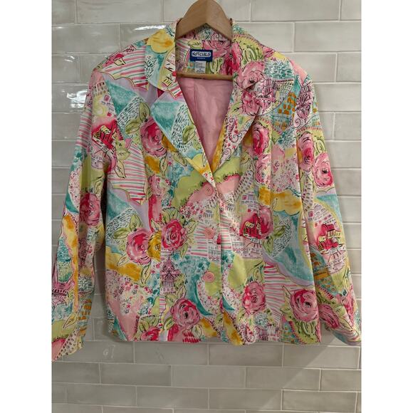 Notches Plus 1X Colorful Floral Blazer Long Lined Jacket - Picture 2 of 4